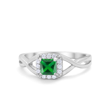 Solitaire Infinity Shank Ring Princess Cut Simulated Green Emerald CZ 925 Sterling Silver